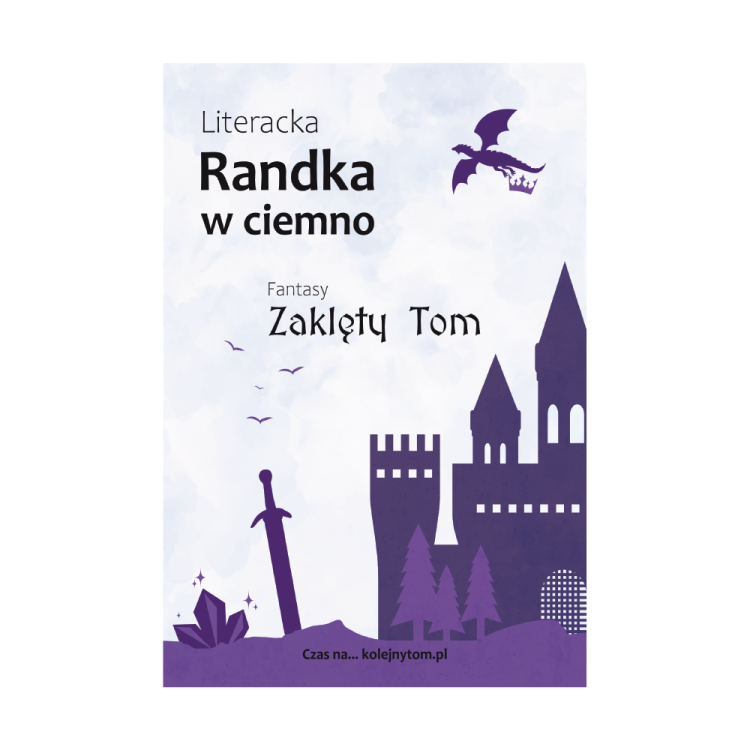 randka w ciemno z książką fantasy tom zaklęć czarodziejska księga w fioletowej oprawie idealna dla miłośników magii, smoków, zaklęć